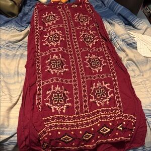 Embroidered Maroon Maxi Skirt